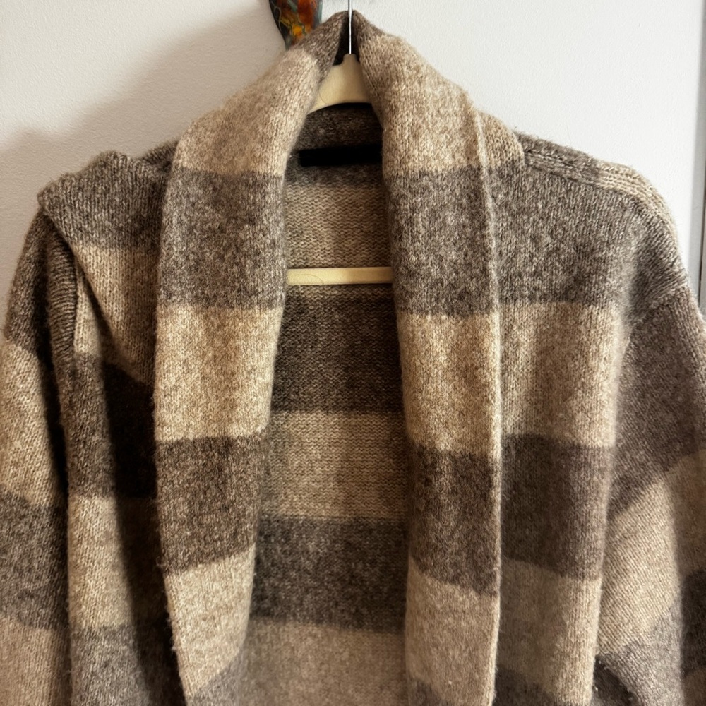 Jenni Kayne Cream, Taupe & Gray Striped Long Open Cardigan - Picture 6 of 7